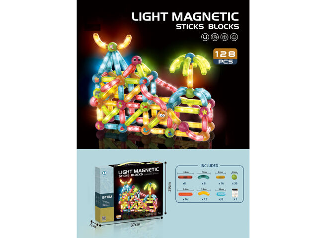 128-osaline magnetelementide komplekt, valgusega!