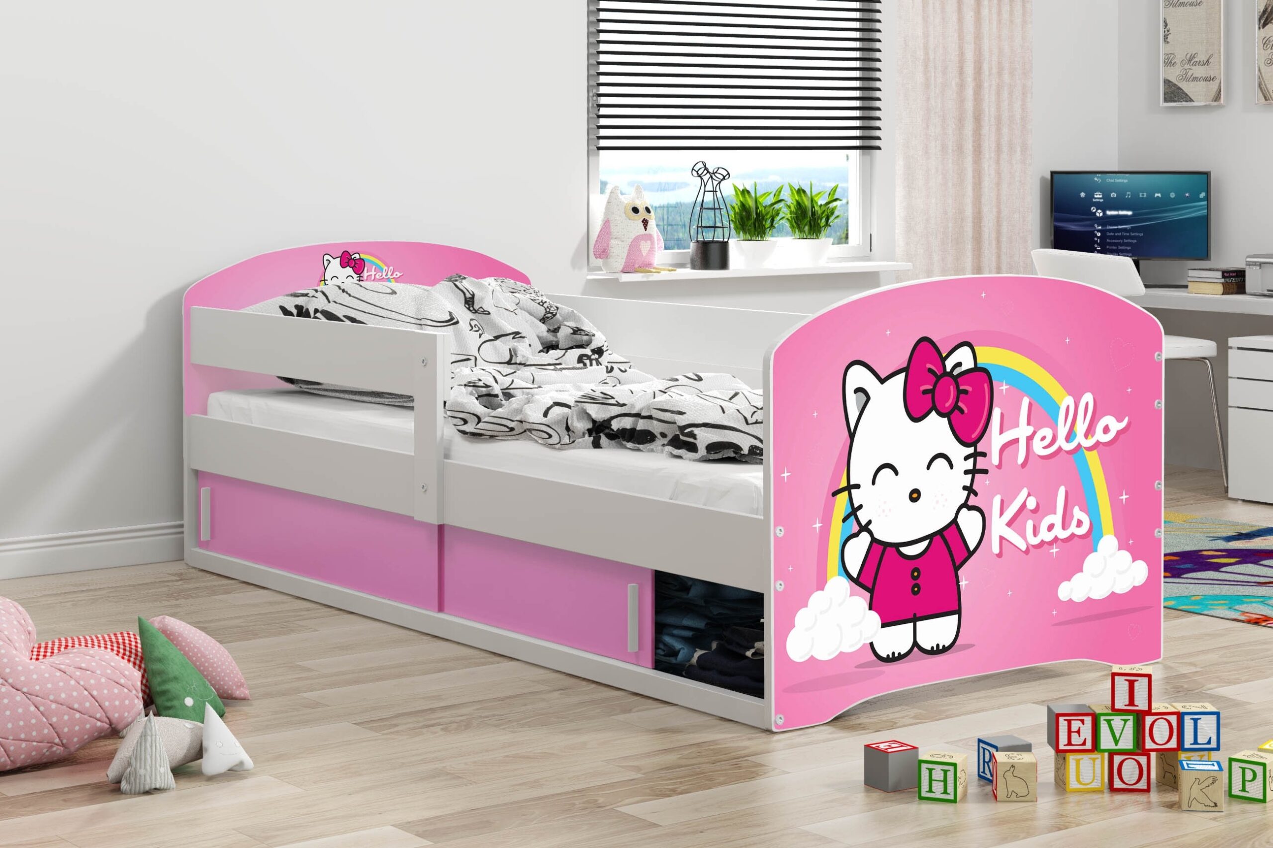 Lastevoodi “Hello Kitty”, lükanduksega, 160x80cm