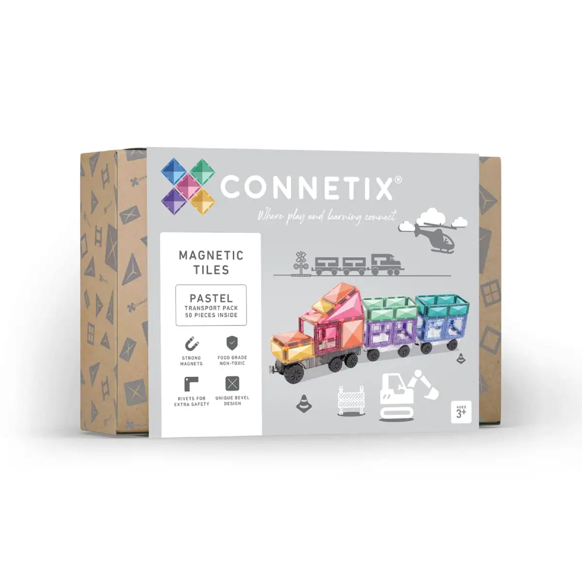 Connetix Pastel Transport Pack, 50-osaline magnetklotside komplekt