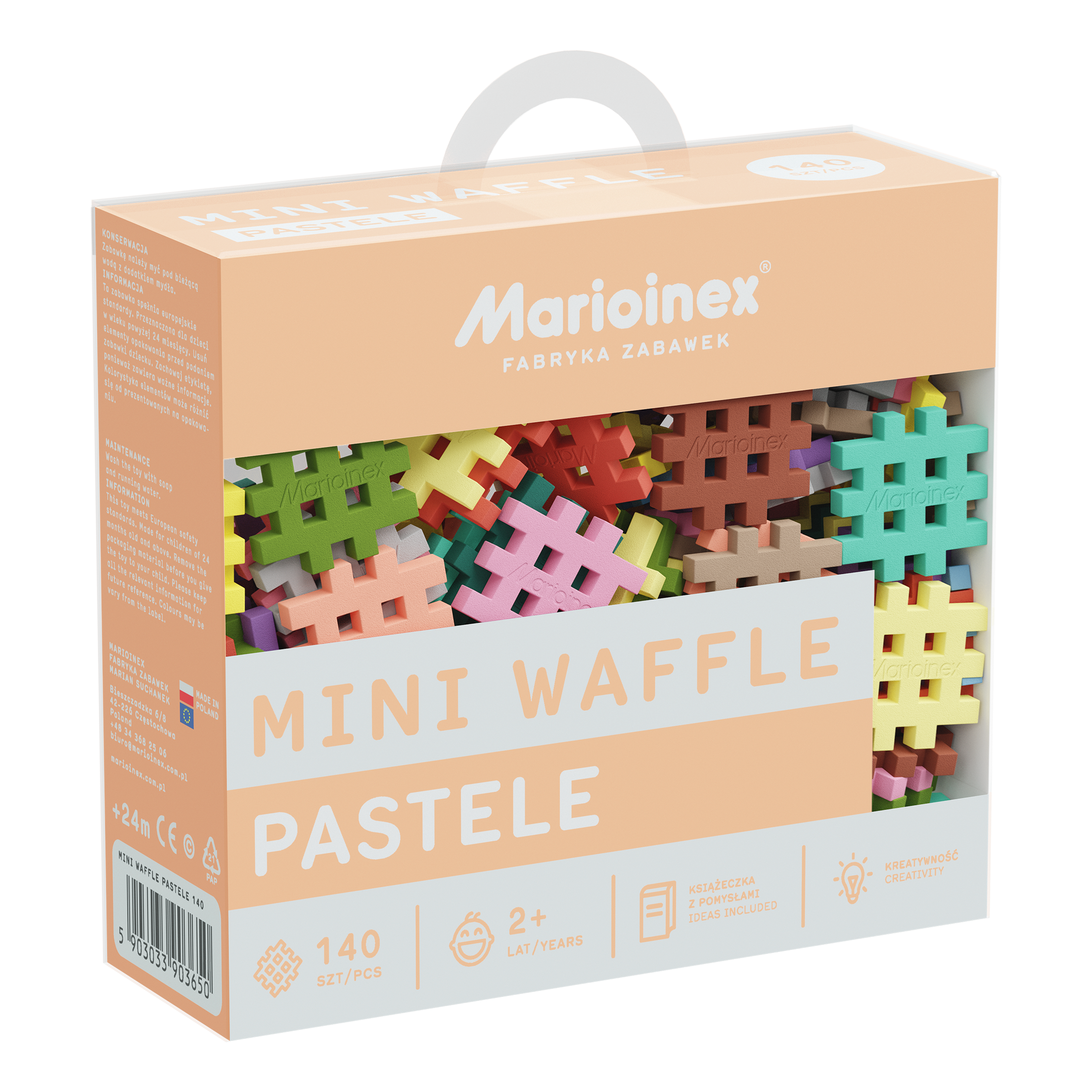 Marioinex vahvelklotsid, Mini Waffle Pastel, 140-osaline